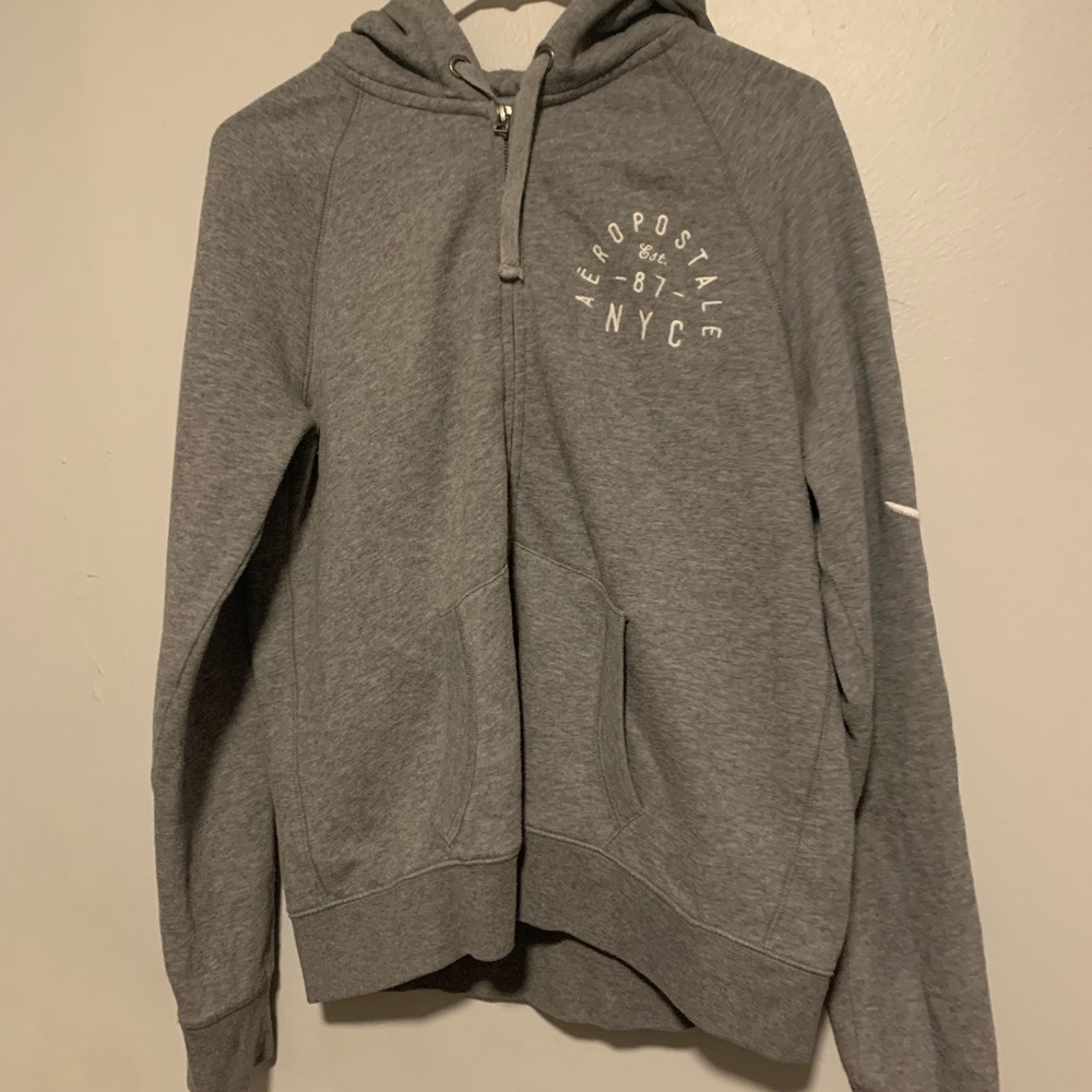 Gray and white Aeropostale zip up hoodie